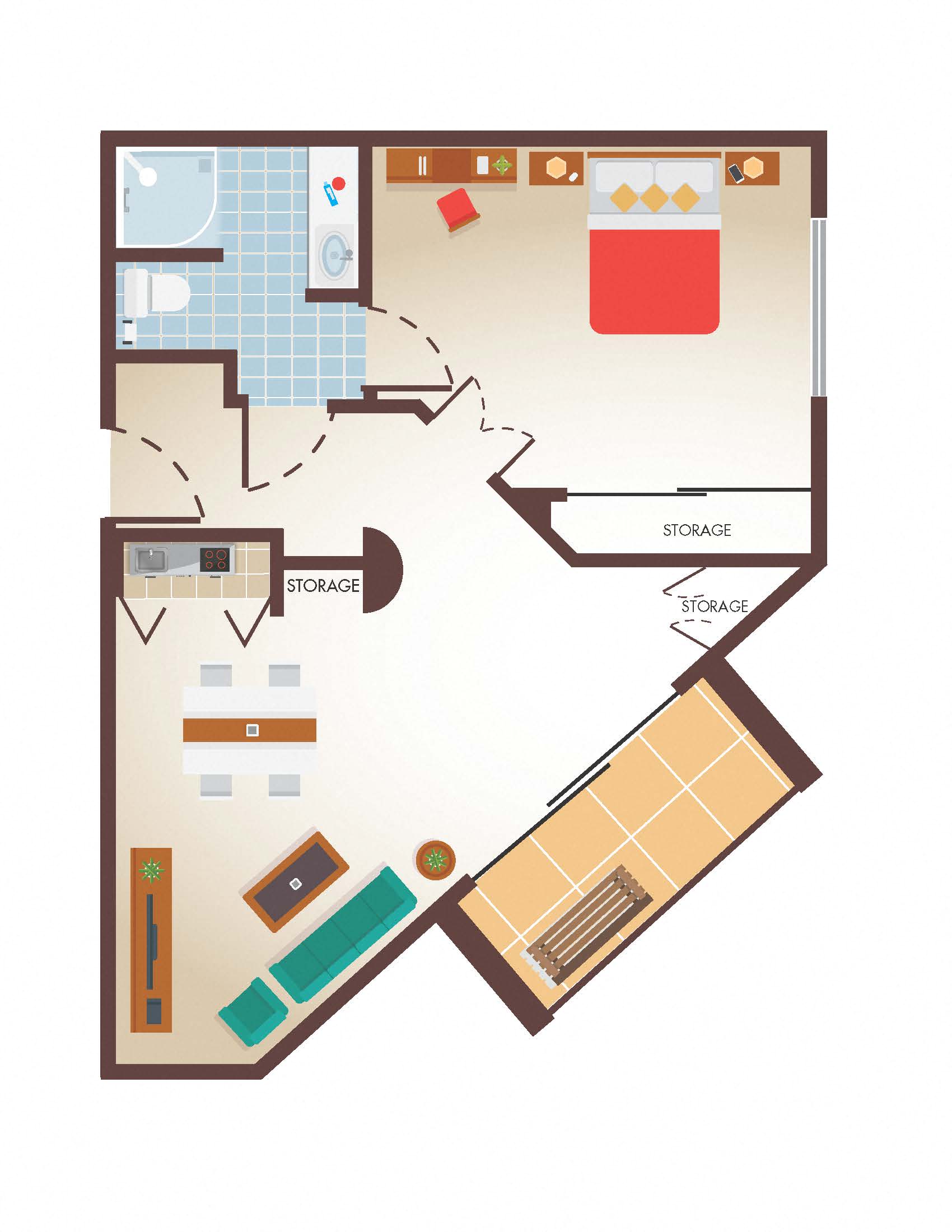One Bedroom One Bathroom Floor Plan at Legacy Hills at Poway, California, 92064